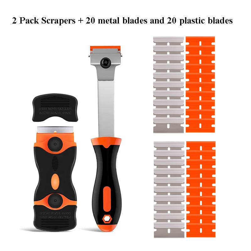Raspador de lâmina de barbear, raspador de vidro de dois gumes com lâminas de plástico de metal, raspador multiuso para remover decalques adesivos: Preto