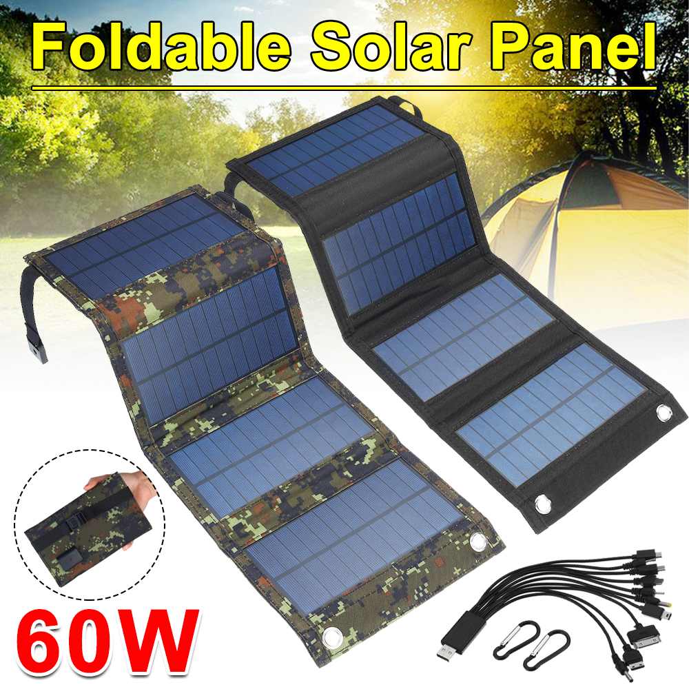 Foldable Solar Panel 60W Sun Power Solar Cells Charger Battery 5V USB Protable Solar Panels for Smartphone Camping