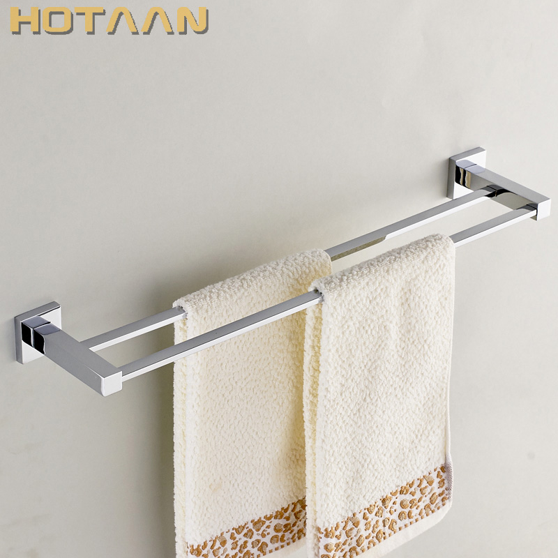 Toallero doble de acero inoxidable cromado para baño, soporte para toalla, ganchos de 60cm, montado en la pared