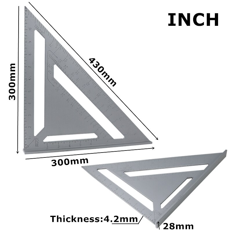 7 ''/12" Driehoek Heerser Vierkante Hoek Gradenboog Aluminium Haakse Heerser Voor Building Framing Carpenter Meten gereedschap: Inch-12