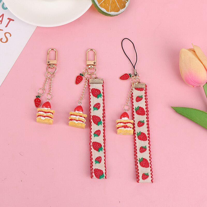 Strap Lanyards Voor Iphone Samsung Sleutels Mobiele Telefoon Strap Hang Touw Telefoon Charm Populaire Leuke Japanse Aardbei Cake Decor