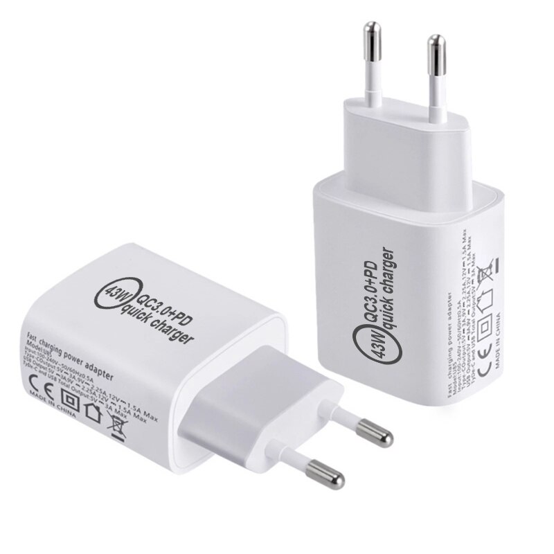 PD Charger 43W QC3.0 Quick Charge3.0 USB Type C Fast Charger for iPhone 13 Pro Max 12 11 Xiaomi HUAWEI Samsung Phone UK/AU/EU/US