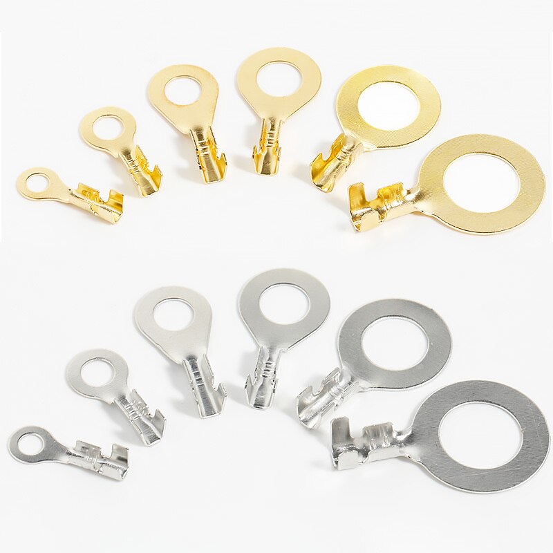 100 Pcs 4 AWG Platinum Ring Terminals – 5/16" Stud, Silver Blue Boots, Crimp Connectors By 225FWY