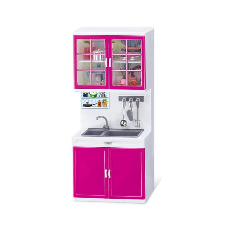 Pretend Play 3 in 1 Simulation Kitchen Set Cooking Cabinet Tool Tableware Dolls Suits Toys Puzzle Educational Doll for Girls