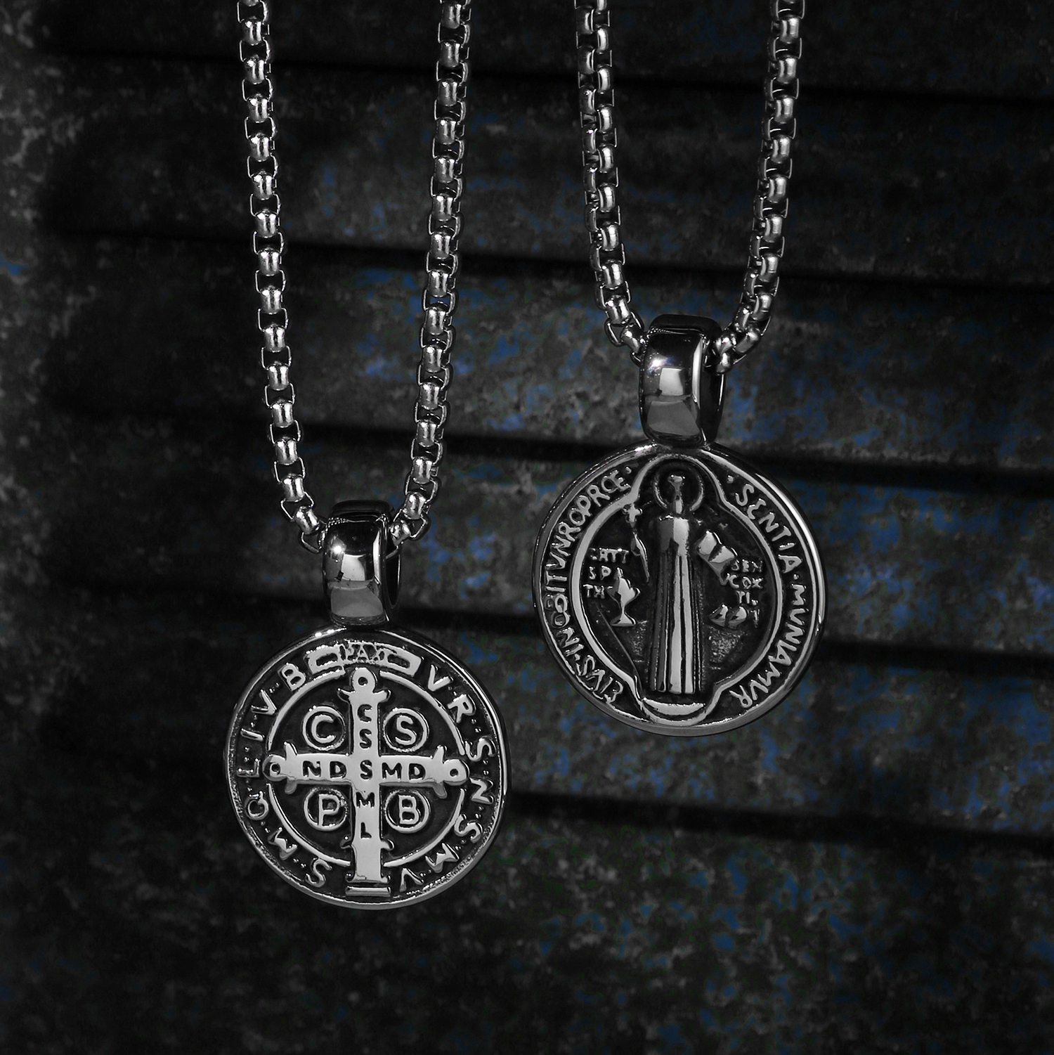 Stainless Steel Saint St. Benedict Collar Medal of San Benito Necklace Men Women Spiritual Virgin Mary Pendant Necklace For Men