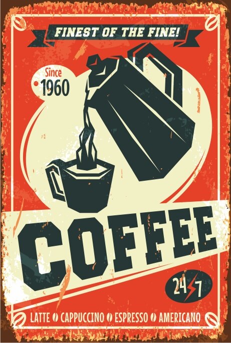 Koffie Retro Vintage Houten Poster 328246672
