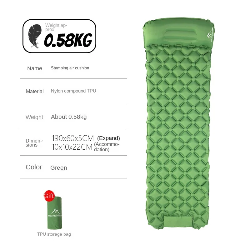 MOUNTAINHIKER Outdoor Stamped Air Cushion Sleeping Pad Camping Inflatable Mattress with Pillow Travel Mat Folding Bed for Hiking: Burgundy