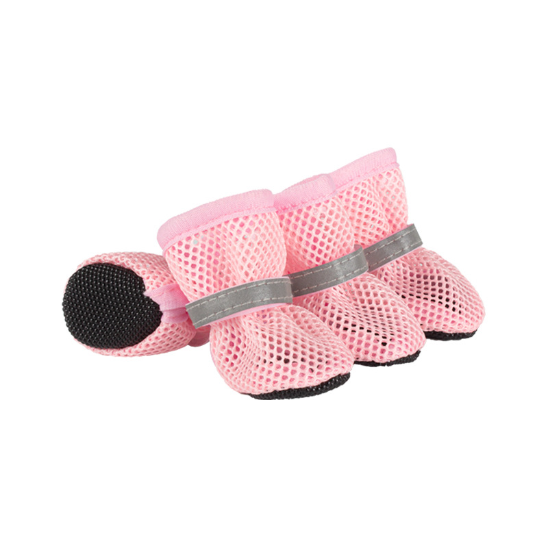 4 Stück, Hundeschuhe, rutschfest, atmungsaktiv, verschleißfest, Hundestiefel, geeignet für kleine, mittelgroße Haustiere, Welpen-Schutzschuhe.: M / Rosa
