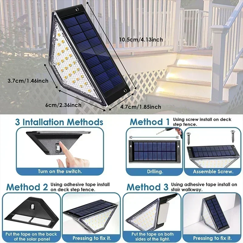Solar Lights for Outdoors Stair Lamps Warm White LED Step Light, IP65 Waterproof Steps, Garden, Walkway, Stairs Path