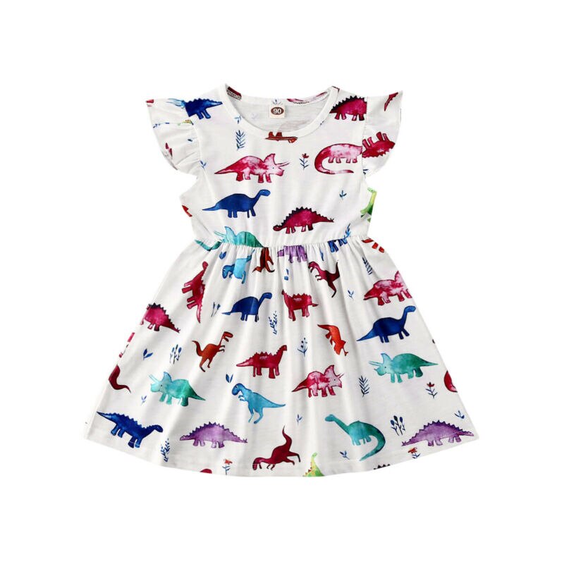 CANIS-robe d'été de dinosaure à manches évasées pour bébés filles, tenue Tutu de fête pour enfants, pour spectacle