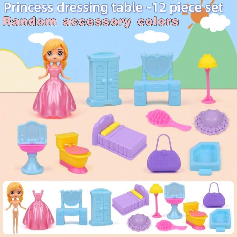 Cute Dog/Bear Pet Basket Family Toys, Dog Cage and Scene Playing Toys, Doll Play House Set - Imaginative Pretend Play Experience: Blue