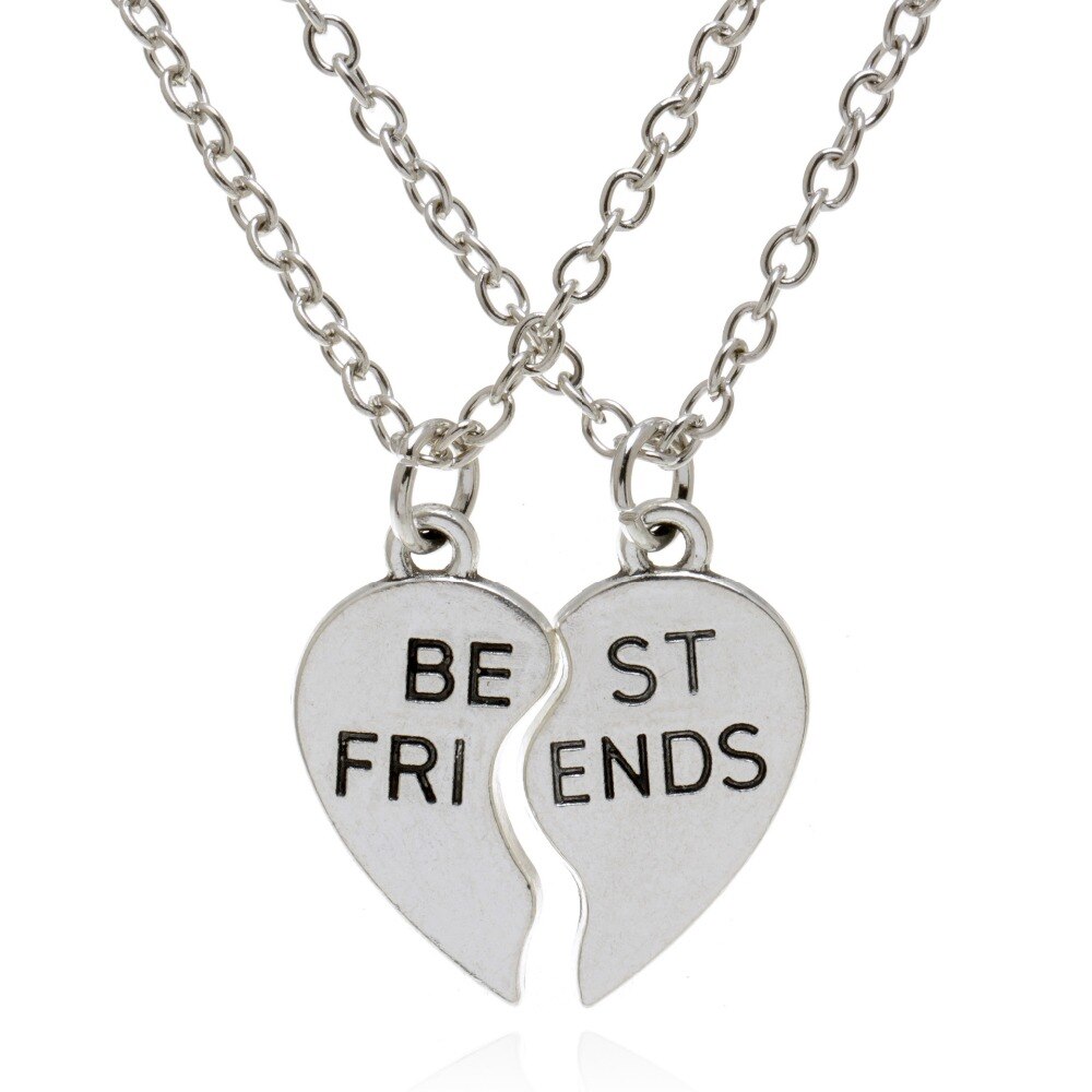 Two - Piece Set Of Two Stitching Best Friends Couple Heart - Shaped Pendant Necklace