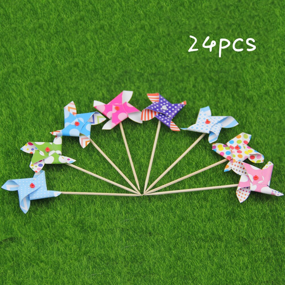 24 stuks Mooie Mini Windmolen Cupcake Picks Cake Toppers Wedding Baby Shower Party Cake Bakken Decoraties (Willekeurige Kleuren)