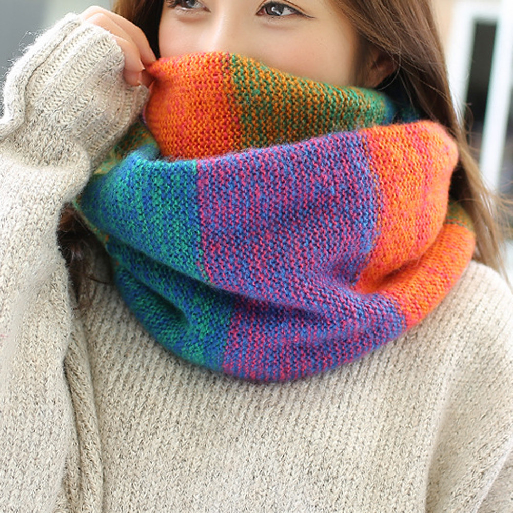 autumn Winter Women Warm Knit Neck Circle Cowl Snood Multi-purpose Scarf f Long Scarf Shawl Wrap Ring2020#1004