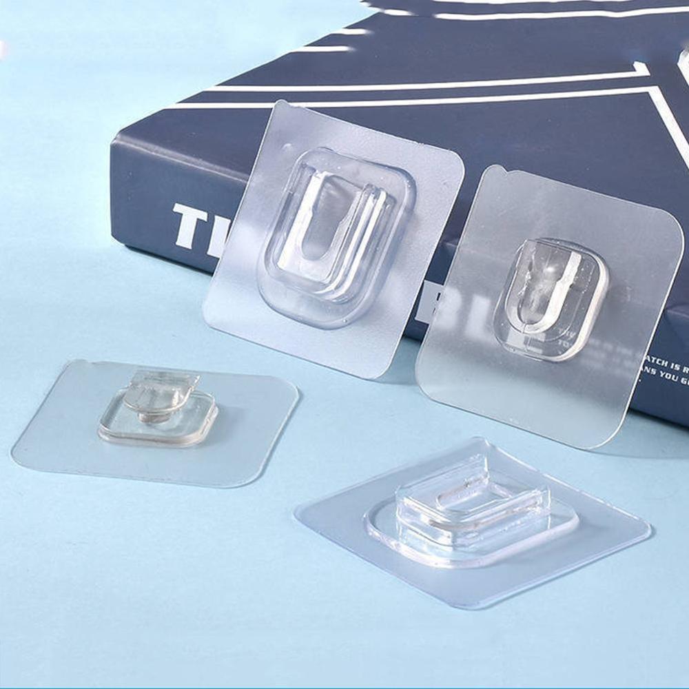 Crochet adhésif mural en plastique, support de suspension Transparent Double face, support de charge lourde ventouse