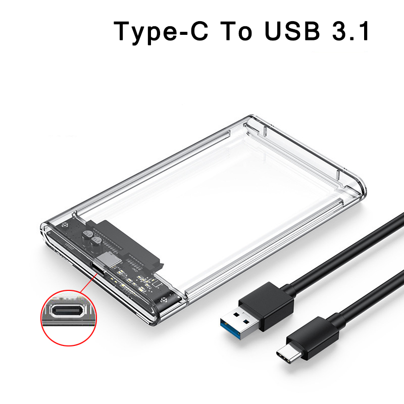 Boîtes de disque dur USB 3.0 type-c 2.5 pouces HDD SSD coque SATA boîtier de disque dur boîtier de disque dur câble 5 Gbps prise en charge 2 to UASP: Marron