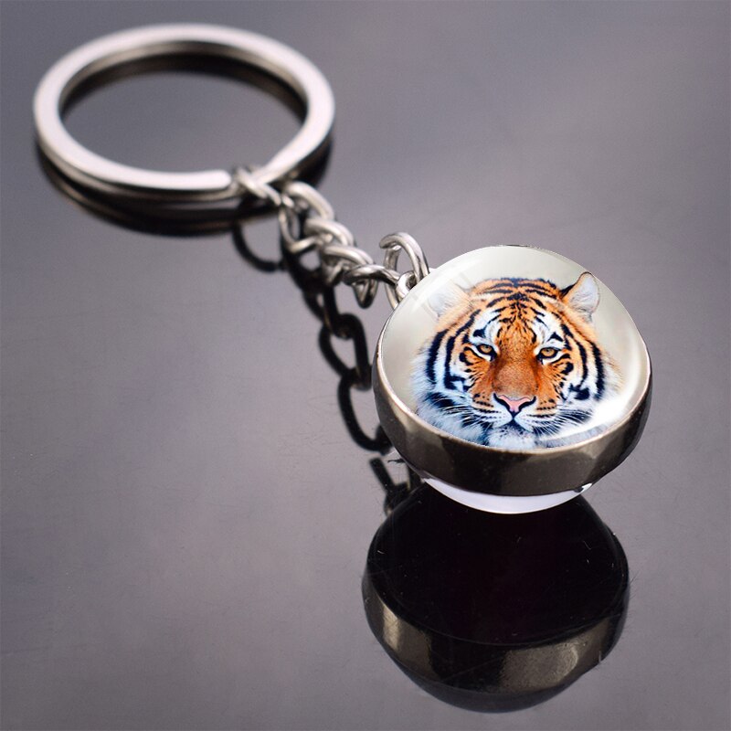 Tiger Keychain Animal Tiger Head Picture Glass Ball Key Chain Ring Keyfob Tiger Jewelry Valentine's