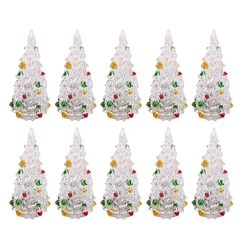 10 Stuks Acryl Kerstboom Led Verlichte Tafelblad Kerstboom Crystal Glanzende Kleurrijke Geschilderd Ornament