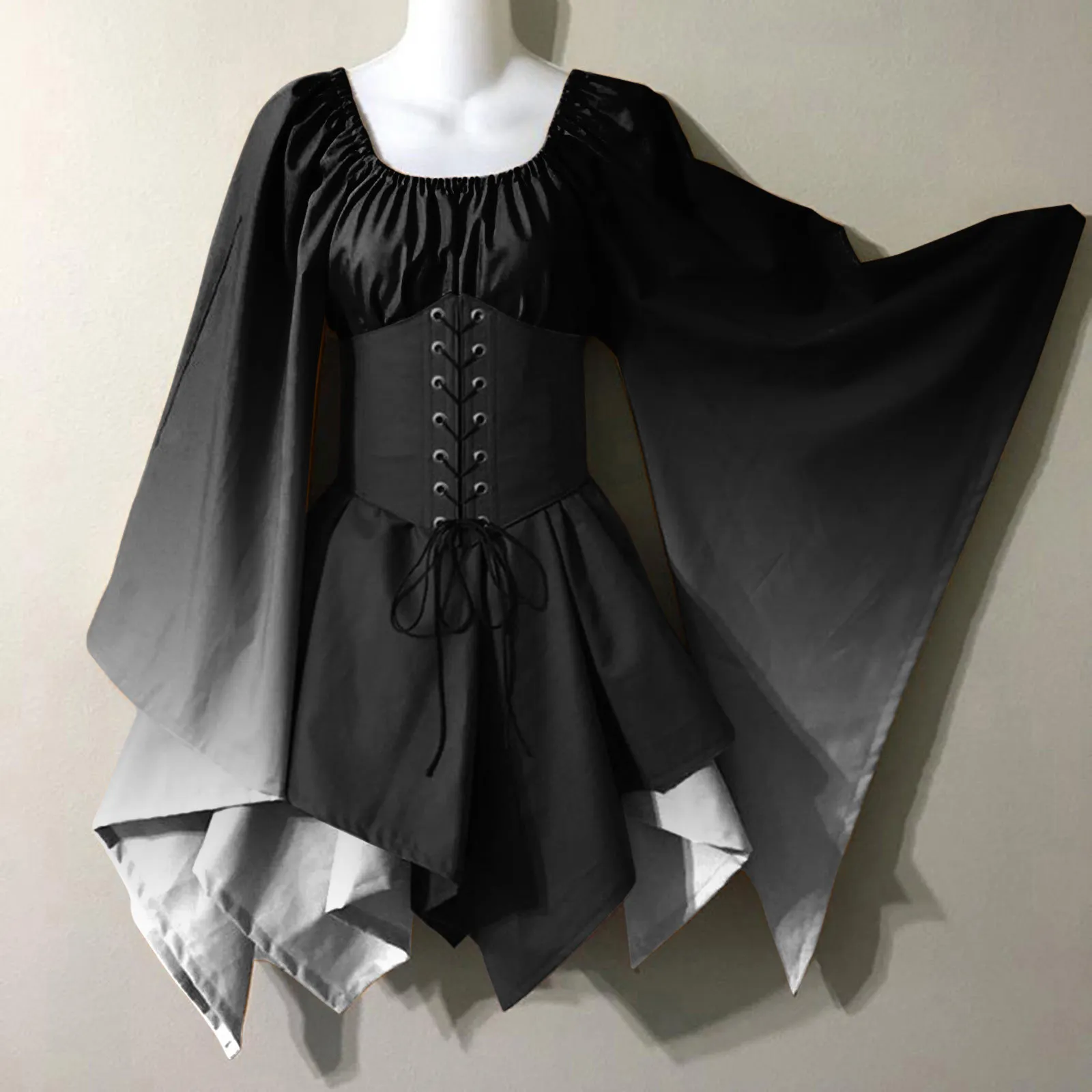 Robe de Cosplay Rétro à Imprimé Dégradé pour Femme, Tenue de Spectacle d'Halloween, Rinascimento du Moyen Âge: M / Black