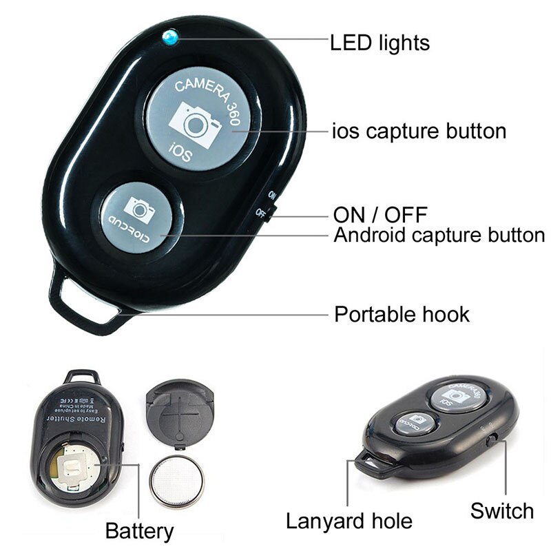 Téléphone portable Bluetooth télécommande sans fil monopode Selfie bâton obturateur retardateur obturateur à distance pour IOS Android