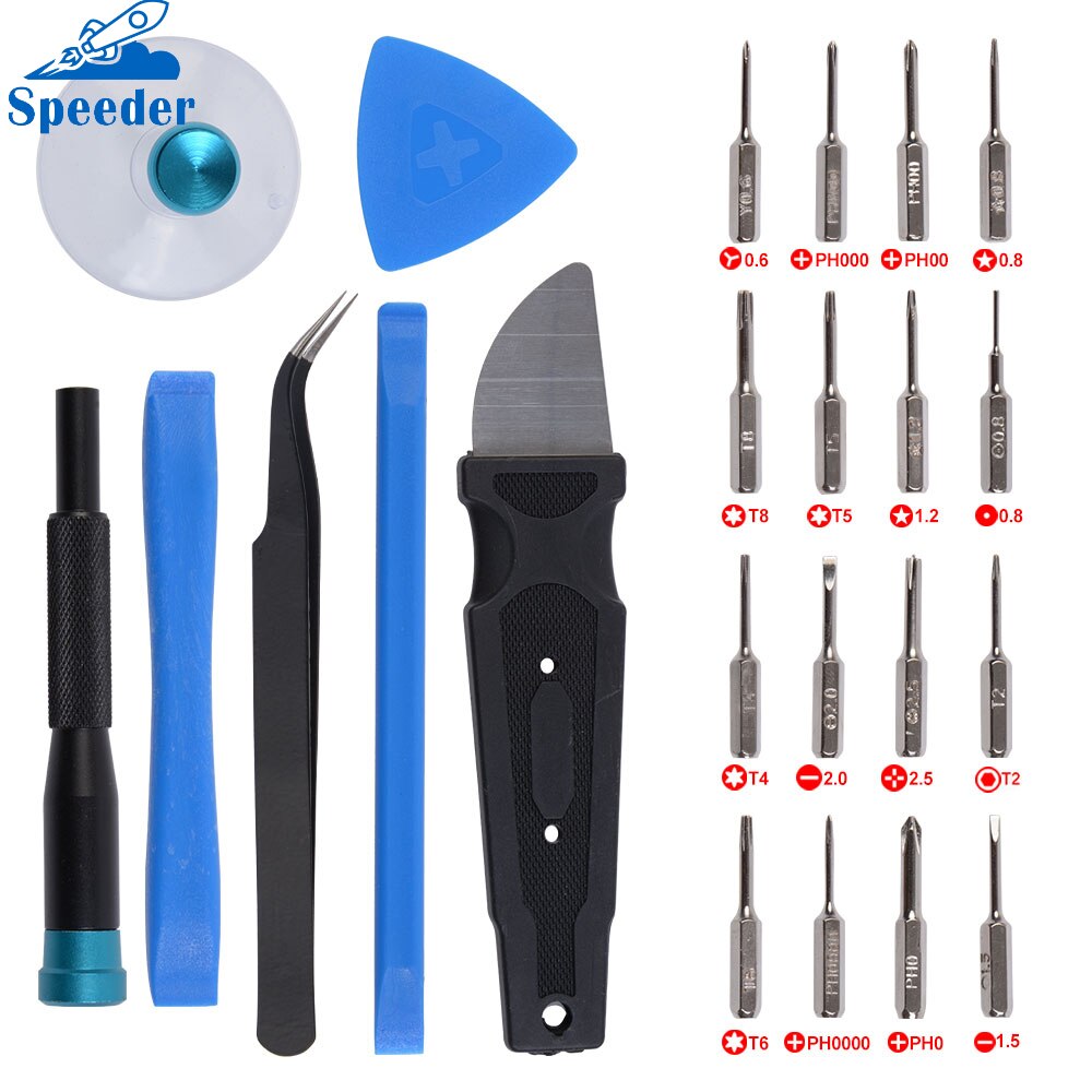 S-6 28-In-1 Schroevendraaier Repareren Gereedschap Kit 16Pcs Gemagnetiseerd Bits Pincet Zuignap 6 * Plastic driehoek Pry Picks Voor Iphone