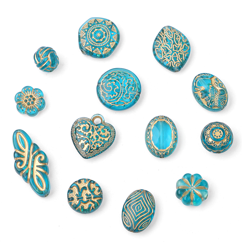 15-80 Uds. Exquisitos dijes acrílicos dorados con dibujo de corazón y flores, cuentas barrocas de Color esmeralda para collar, pulsera, fabricación de joyas DIY