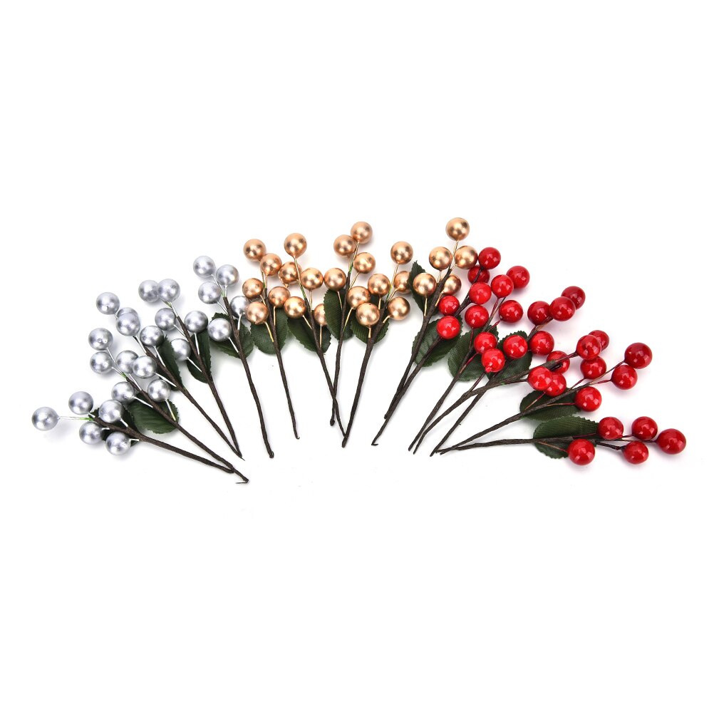 Ramo de frutas artificiales de cereza, 5 uds. (5 cabezas), perlas falsas, estambres de flores, bricolaje, decoración del hogar para boda,