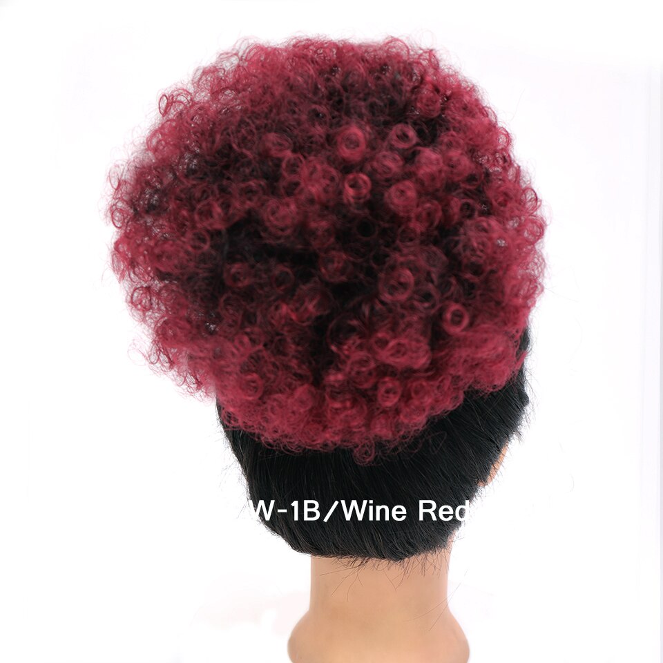 WTB Afro Puff Ponytail Elastic Drawstring Chignon Hairpieces for Women Short Kinky Curly Synthetic Updo Clip in Hair Extensions: 1B/30HL