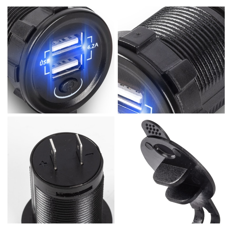 Car Usb Adapter Conerter With Led Light Waterproof Quick Charge Cable With Switch On/Off Button