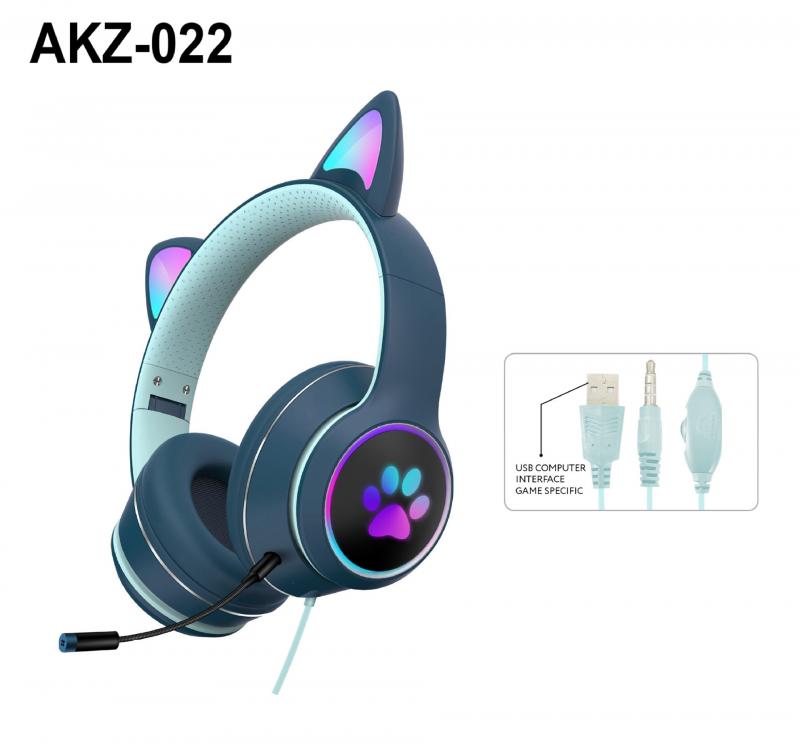 AKZ-022 Cat Ear Wired Gaming Earphone 7.1 Channel LED Lighting Over-head Headphone Headset With Noise Reduction Mic For Gamer: 04