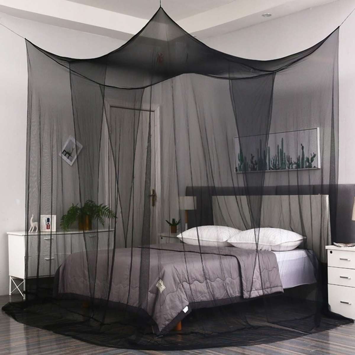 Summer Black/ White Mosquito Net Lace Canopy Curtain Baldachin Netting Quarto Doors For Double King Size Bed
