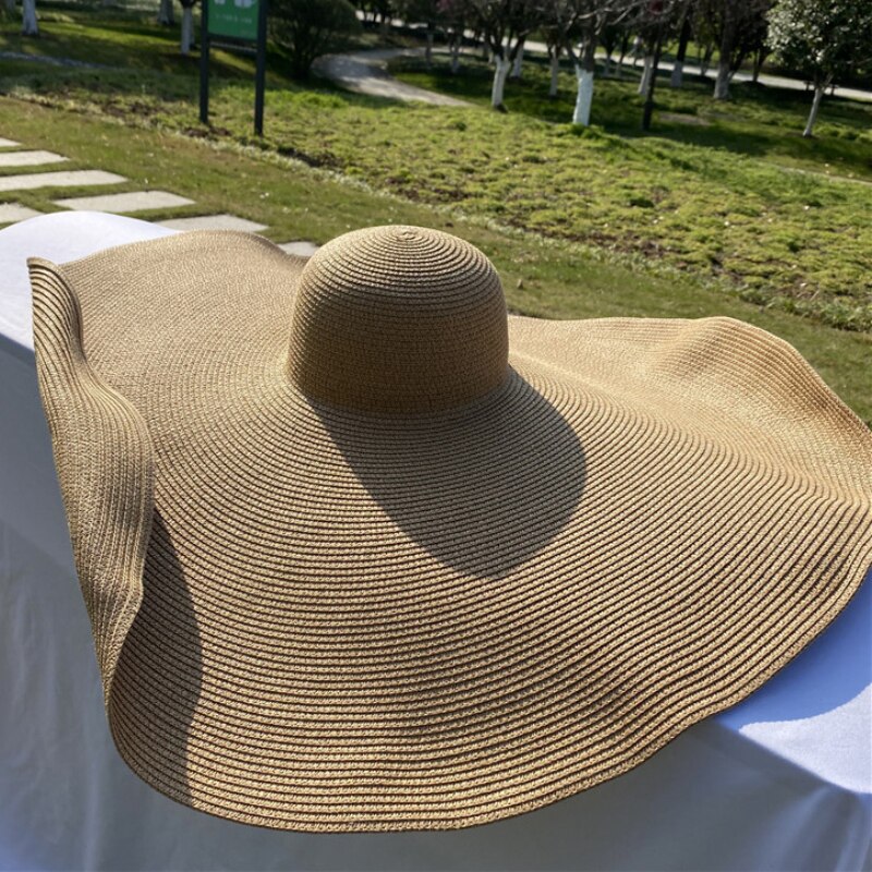 Ht3183 extra stor stor bred brättad hatt dam sommar solhatt kupol packbar solid stråhatt strandhatt kvinnlig solskydd dam floppy hatt