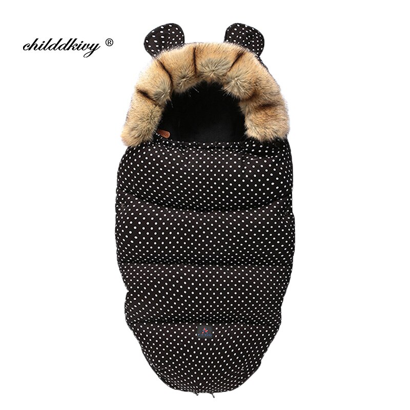 Winter Baby Kinderwagen Schlafsack Nette Ohr Schlafsack Für Kleinkind Warme Dicke Plus samt FußSack Neugeborenen Rollstuhl Umschläge: Schwarz-Weiß