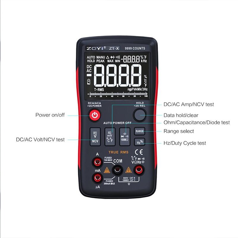 Zoyi zt-x digital multimeter med ncv hold-testverktyg testmaskin lcd-bakgrundsbelysningsdisplay temperatur ac dc-mätare