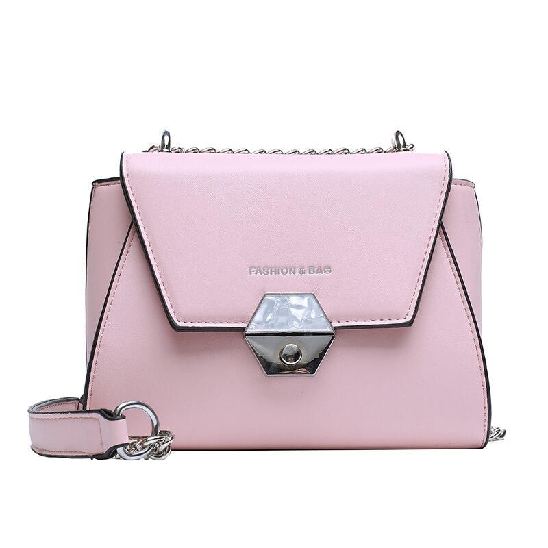 Sommar liten väska populära kedjor lås budväska kvinnor enkel vild axel tjejväska svart röd: Rosa