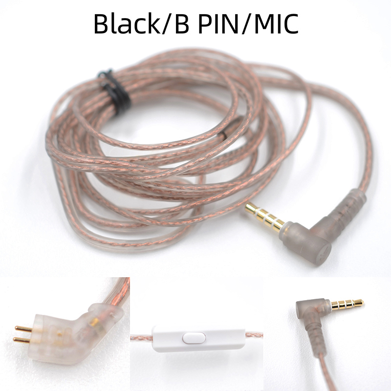 Cable plano de actualización KZ ZS10 ZSN EDX Pro de cobre libre de oxígeno de alta pureza, 2 pines, 0,75/0,78mm, Pin B/C, alambre OFC plateado de 3,5mm: B Pin Mic Black