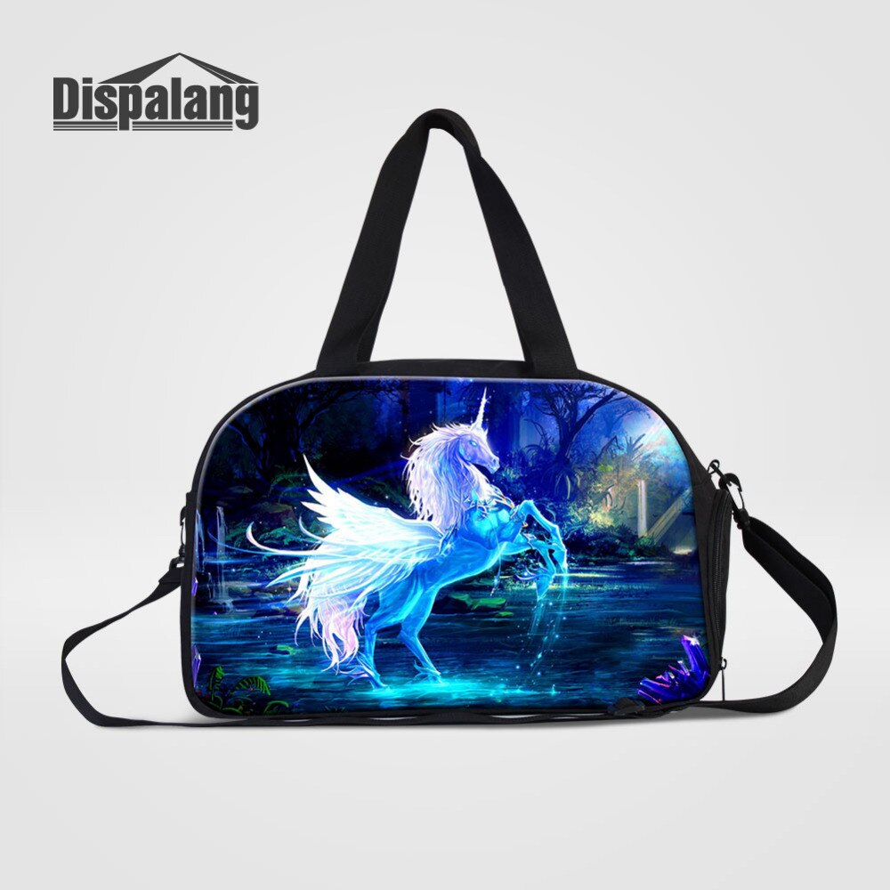 Dispalang-bolsa de viaje de gran capacidad con estampado de unicornio, bolsa de lona de viaje con almacenamiento independiente de zapatos, bolso de hombro para fin de semana