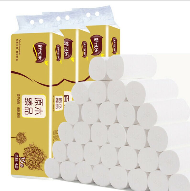 16 Rolls a Pack Home Toilet Paper Bulk Bath Tissue Bathroom Toilet Paper Rolls Kitchen White Soft Paper 4 Layers 80g / Roll