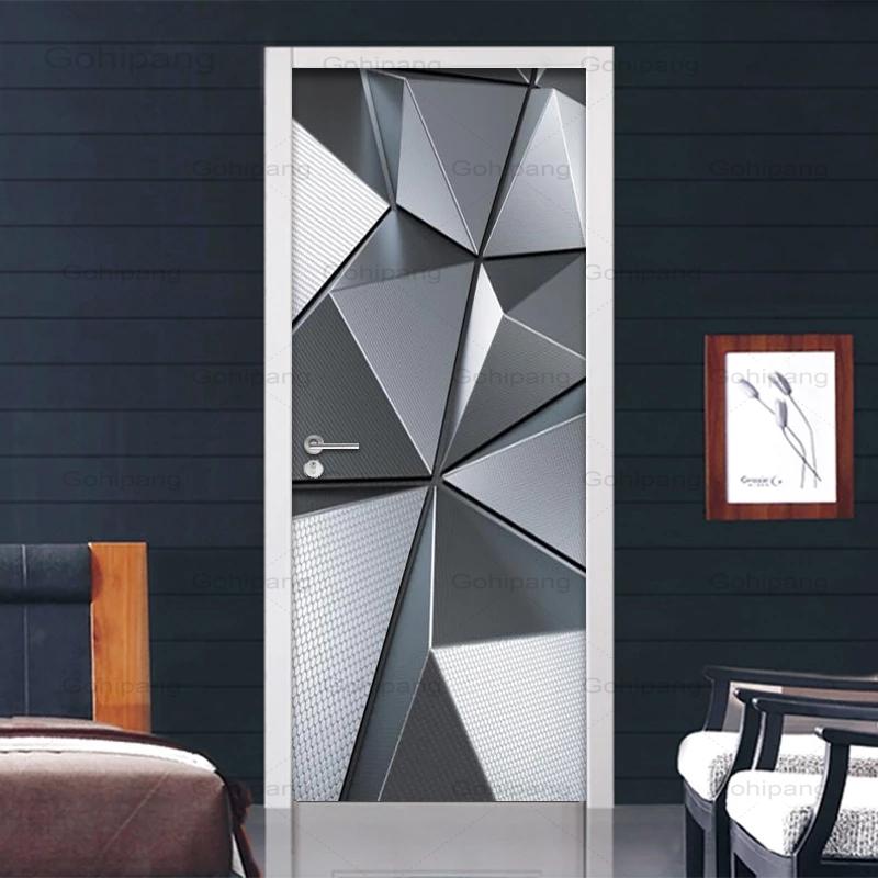 Abstract Geometric 3D Door Sticker Wallpaper Modern Pattern Door Mural PVC Self-Adhesive Waterproof Door Wall Paper Wall Decals