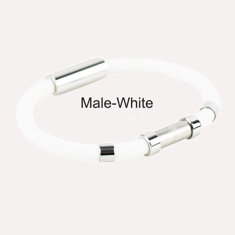 Pulsera antiestática de gel de sílice de iones negativos para hombre y mujer, brazalete deportivo para actividades al aire libre, banda de seguridad para el trabajo, elimina la estática: men white