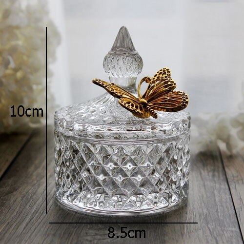 Glass Storage Jars Candy Jar Jewelry Storage Box Golden Butterfly Decorative Crystal Storage Jar with Lid Spice Organizer: D2 butterfly