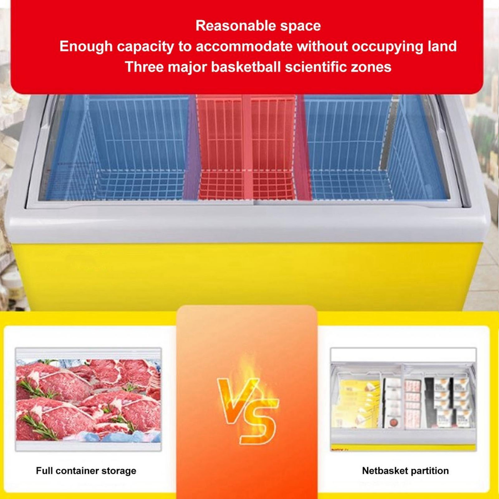 Freezer Bin Chest Freezer Basket Storage Bin Divider Expandable with Handle for Kitchen