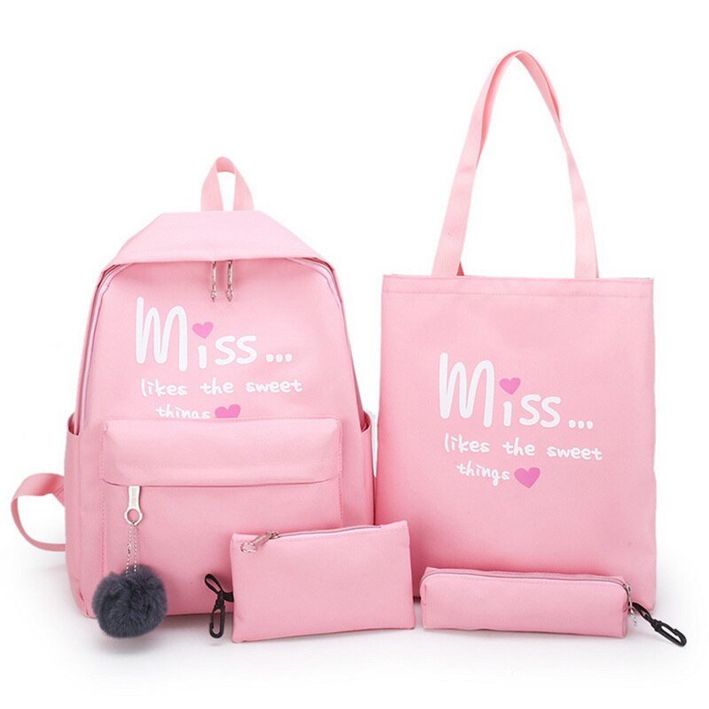 5 Stks/set Schooltas Voor Tiener Effen Rugzak Schooltas Vrouwen Student Zak Kant Boog Bundel Rugzak: pink 2