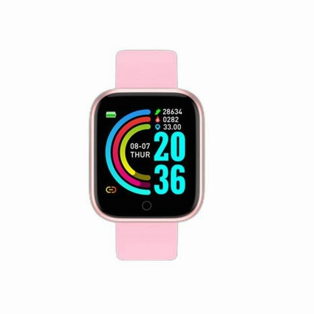 Y68 Smart Watch Bluetooth Fitness Tracker cardiofrequenzimetro pressione sanguigna Smart Wristband Unisex Smart Watch per Android IOS: Pink