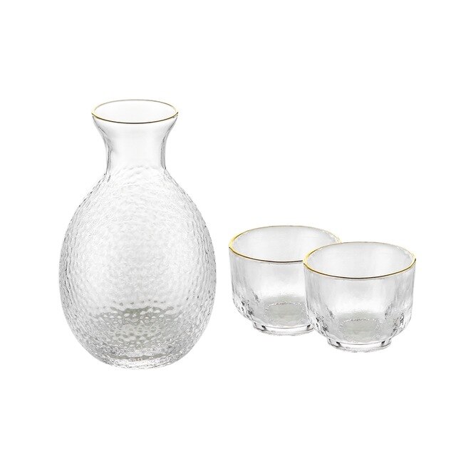 Japansk sake sæt hammermønster glas guldkantet kop vin varmere koreansk soju kop tequila pot whisky kop indenlandske vin sæt: Forgyldt 1 gryde 2 kop
