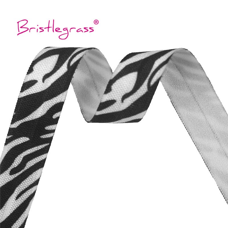 BRISTLEGRASS 5 Yard 5/8 "15mm Zebra Streep Print Shiny FOE Vouw Over Elastische Spandex Band Haar Band Hoofdband kant Trim DIY Naaien