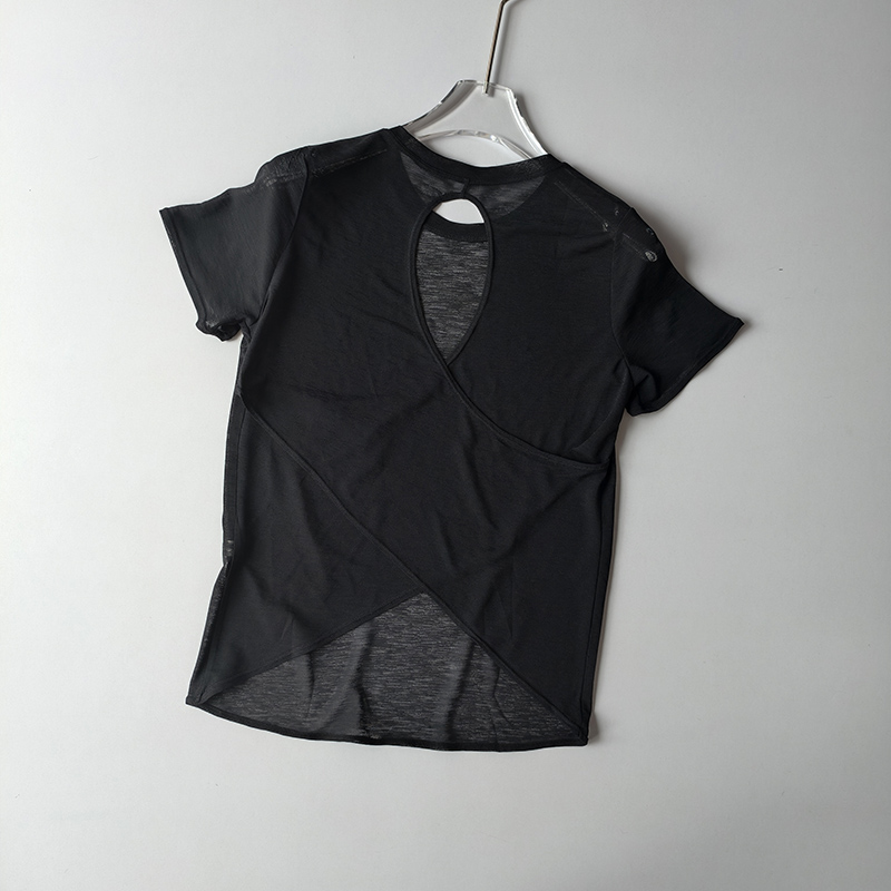 Yoga Kurzarm-oben für Damen Ich bin Sommer T-Shirt Ausbildung Schnelltrocknende Fitnessweste Pilates schlank passen schlank Shirt oben Kleidung: L / Schwarz