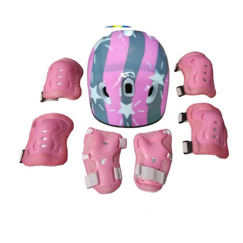 7PCS/set Children's Scooter Bike Helmet Knee Pads Elbow Pads Wrist Support Boys Girls Kids Knee & Elbow Pad Set For Cycling: Light Green