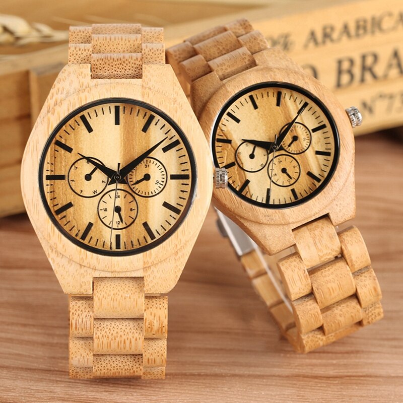 Montre en bois Ultra-léger Couple montres hommes horloge mâle plein bambou bois Bracelet Quartz Souvenir pour homme femmes luxe reloj