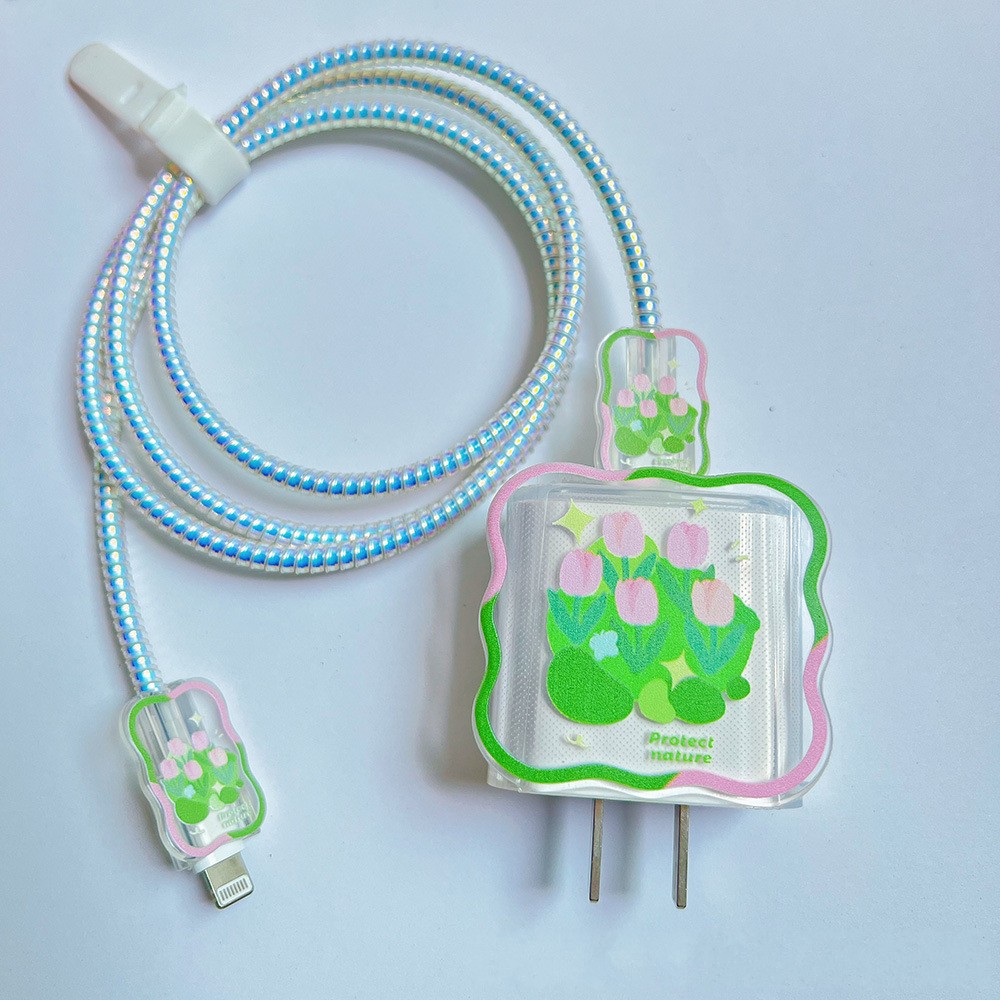 Charger Cable Protector for Apple Iphone 14 13 Cute Heart Wave Charger Case for Iphone 18W/20W US Adapter Data Protective Sleeve: Red